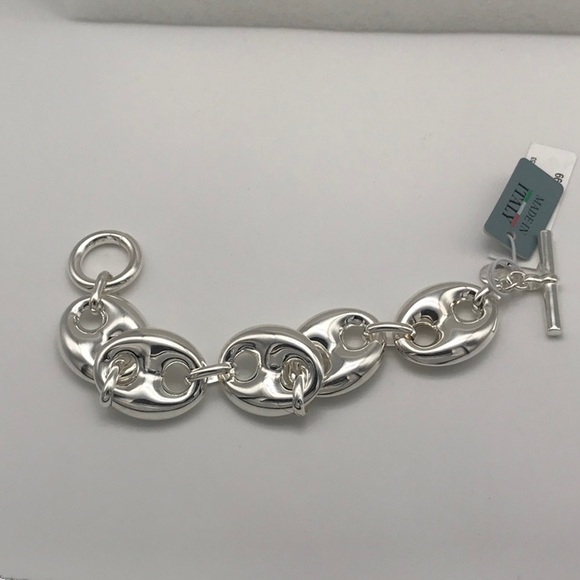 SilverTone Mariner Chain Bracelet With Toggle Closure   NWT  Made in Italy - Picture 2 of 3